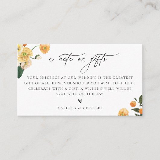 Een notitie over de bruidsschat van citrusvruchten informatiekaartje (Voorkant)