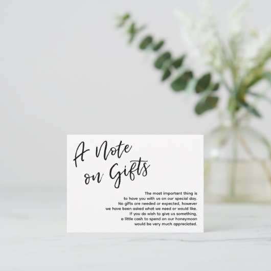 Een notitie over geschenken Casual handschrift bru Informatiekaartje (Staand voorkant)