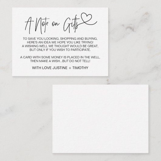 Een notitie over het hartje van een cadeautje voor informatiekaartje (Voorkant / Achterkant)