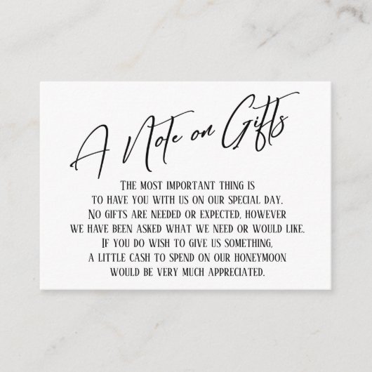 Een notitie over moderne cadeaubruiloft informatiekaartje (Voorkant)