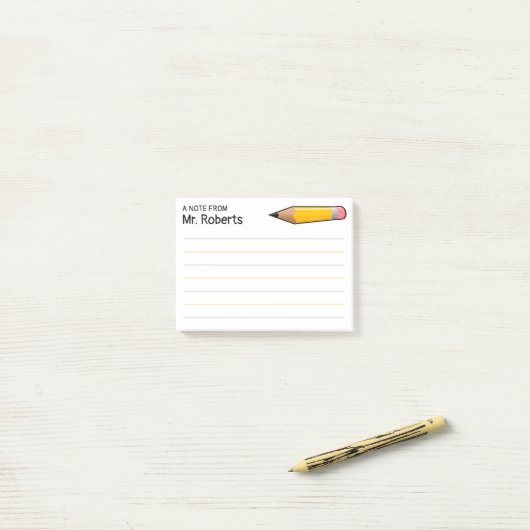 Een notitie van de leraar met naam post-it® notes (Op bureau)