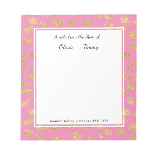 Een notitie van de moeder van... roze & goudgepers notitieblok (Voorkant)