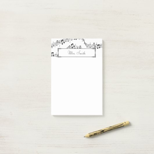Een notitie van muzieknotitie Whimsical Pattern Mu Post-it® Notes (Op bureau)