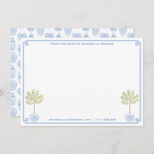 Een notitie van | Preppy Lemon Tree Ginger Jar Kaa Notitiekaartje (Voorkant / Achterkant)