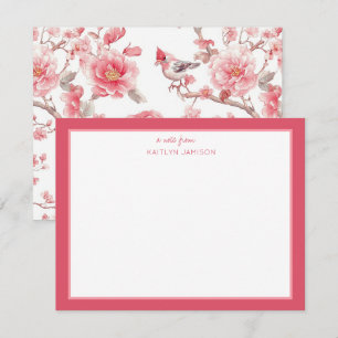 Een notitie van   Roze Chinoiserie Bloemige Notiti Notitiekaartje