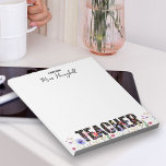 Een notitie van Teacher  Wildflower Notitieblok<br><div class="desc">notitieblok cadeau voor de docent,  gepersonaliseerd met de naam van de docent. Het ontwerp toont een rand van  wilde bloemen en TEACHER in vetgedrukte typografie en gevuld met een bloemmotief van wilde bloemen. Blader door mijn Teacher Gifts Collectie voor meer cadeau-ideeën.</div>