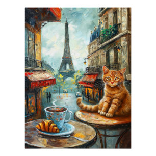 Een ochtend in Parijs Gemberkat in een café Perfect Poster