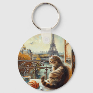 Een ochtend in Parijs Gemberkat in een café Sleutelhanger