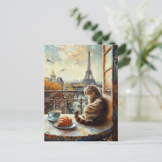 Een ochtend in Parijs | Ginger Cat in een café Briefkaart (Staand voorkant)