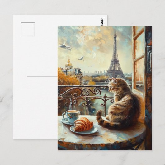 Een ochtend in Parijs | Ginger Cat in een café Briefkaart (Voorkant / Achterkant)