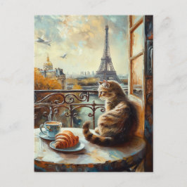 Een ochtend in Parijs | Ginger Cat in een café Briefkaart