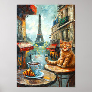 Een ochtend in Parijs Ginger Cat in een café Poster