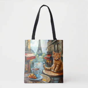 Een ochtend in Parijs Kater in een café Tote Bag