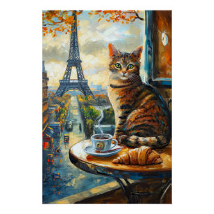 Een ochtend in Parijs Lapjeskat in een café Perfect Poster