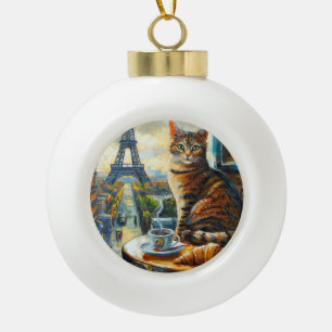 Een ochtend in Parijs Tabbykat in een café Keramische Bal Ornament