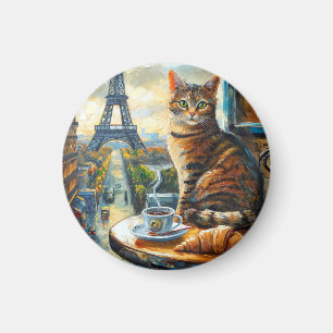 Een ochtend in Parijs Tabbykat in een café Magneet