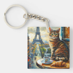 Een ochtend in Parijs Tabbykat in een café Sleutelhanger