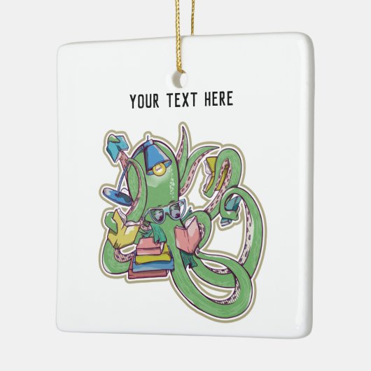 Een octopus die graag leest keramisch ornament (Links)