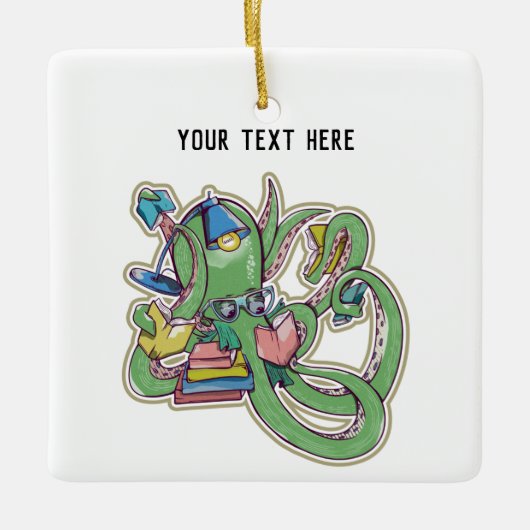 Een octopus die graag leest keramisch ornament (Voorkant)