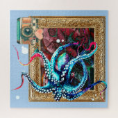 Een octopus, een camera en een donkere kaart legpuzzel (Horizontaal)