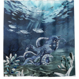 Een octopus in het zee douchegordijn