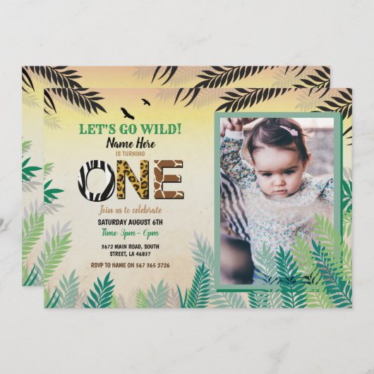 Een Oerwoud 1e Verjaardagsfeest Safari ZOO Foto Kaart (Voorkant / Achterkant)