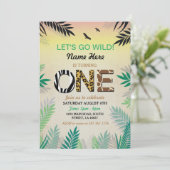 Een Oerwoud 1e Verjaardagsfeest Safari ZOO Uitnodi Kaart (Staand voorkant)
