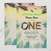 Een Oerwoud 1e Verjaardagsfeest Safari ZOO Uitnodi Kaart (Voorkant / Achterkant)