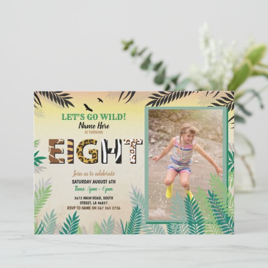 Een Oerwoud 8e Verjaardagsfeest 8 Safari ZOO Foto Kaart (Staand voorkant)