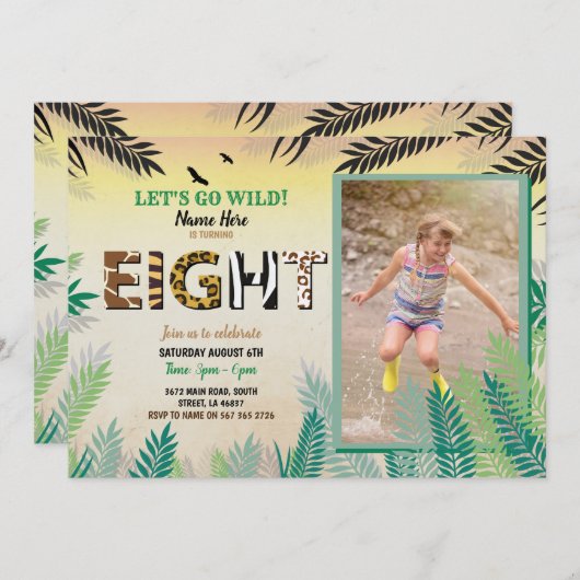 Een Oerwoud 8e Verjaardagsfeest 8 Safari ZOO Foto Kaart (Voorkant / Achterkant)