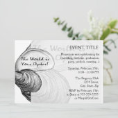 Een oester schelp met gezegde: "De wereld is jouw  Kaart (Staand voorkant)