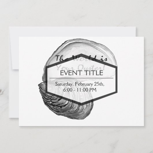 Een oester schelp met gezegde: "De wereld is jouw  Kaart (Achterkant)