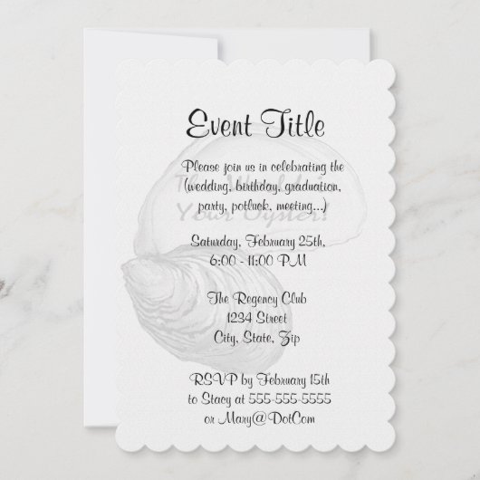 Een oester schelp met gezegde: "De wereld is jouw  Kaart (Voorkant)