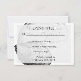 Een oester schelp met gezegde: "De wereld is jouw  RSVP Kaartje