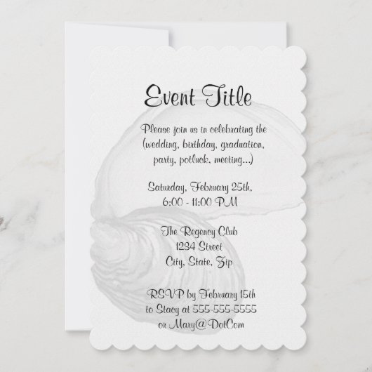 Een oesterschelp met het gezegde "de wereld is jou kaart (Voorkant)