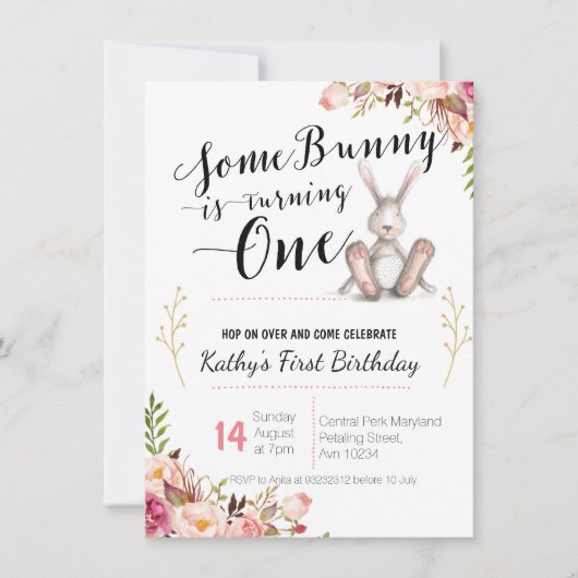 Een of ander konijn is een verjaardagsuitnodiging kaart (Voorkant)