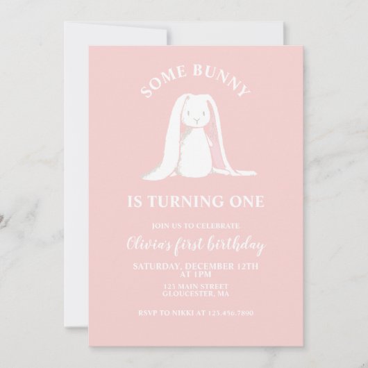 Een of andere Bunny is een roze eerste uitnodiging (Voorkant)