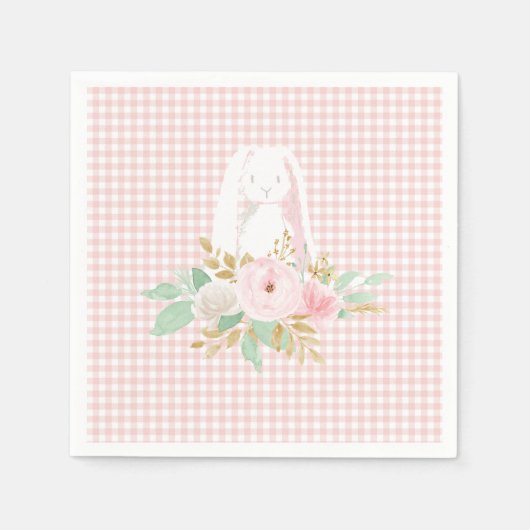 Een of andere Bunny is een roze Floral Gingham ver Servet (Voorkant)