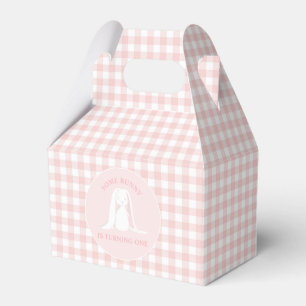Een of andere Bunny is een roze Gingham Birthday Bedankdoosjes