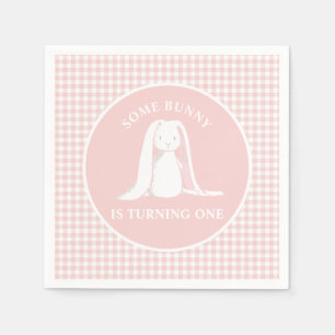 Een of andere Bunny is een roze Gingham Birthday Servet