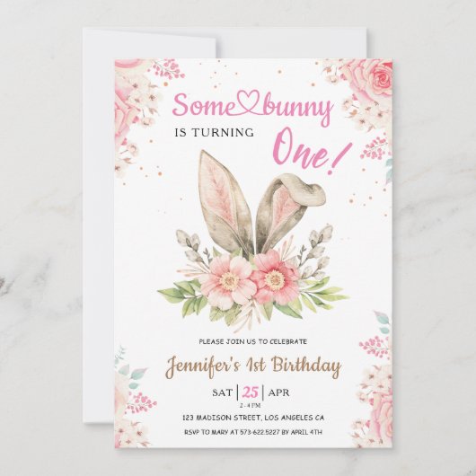 Een of andere Bunny wordt een! 1e verjaardag meisj Kaart (Voorkant)