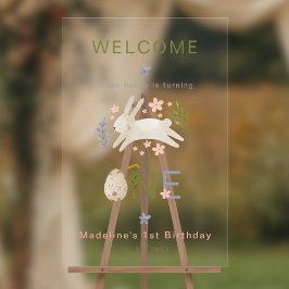 Een of andere konijn is het draaien van een meisje acryl bord