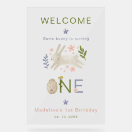 Een of andere konijn is het draaien van een meisje acryl bord