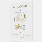 Een of andere konijn is het draaien van een meisje acryl bord (Hoek)