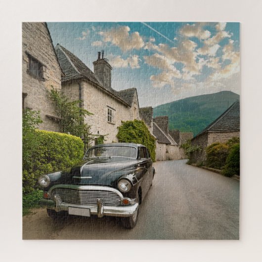 Een oldtimer geparkeerd in een schilderachtig dorp legpuzzel (Verticaal)