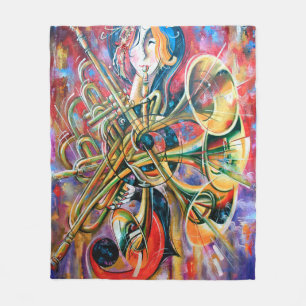 Een oliesschilderij op canvas. Muziek, het meisje Fleece Deken