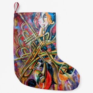 Een oliesschilderij op canvas. Muziek, het meisje  Kleine Kerstsok