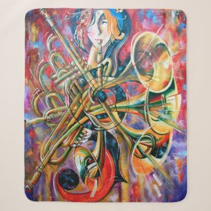 Een oliesschilderij op canvas. Muziek, het meisje  Sherpa Deken