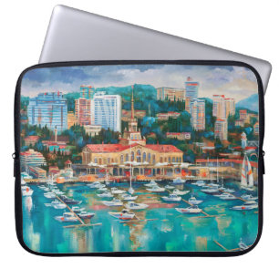 Een oliesschilderij op canvas. Panorama van Sochi. Laptop Sleeve