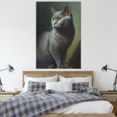 Een oliesschilderij van een Russische blauwe kat Canvas Afdruk (Insitu (Slaapkamer))